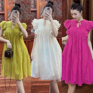 Đầm cánh tiên dáng ngắn 2 lớp đũi tơ váy babydoll xoè
