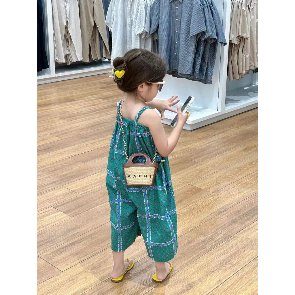 JUMPSUIT XANH LÁ KẺ CARO cho bé gái