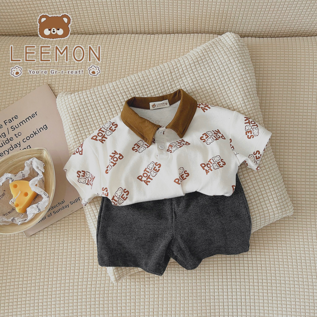 Bộ quần áo khoai tây cho bé trai Beemo,Chất liệu cotton siêu mềm mại,thấm hút mồ hôi,thiết kế áo cổ đức ngộ nghĩnh B289