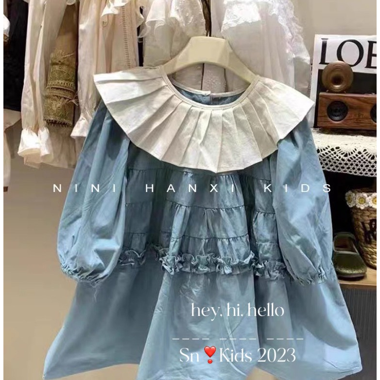 Váy cho bé gái , Set váy thu đông Thô 4 tầng bèo cổ xếp ly bánh bèo cho bé gái 10-30kg