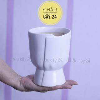 Bình hoa sứ cắm trang trí hoa sáp, hoa lụa, decor để bàn hình ly nơ