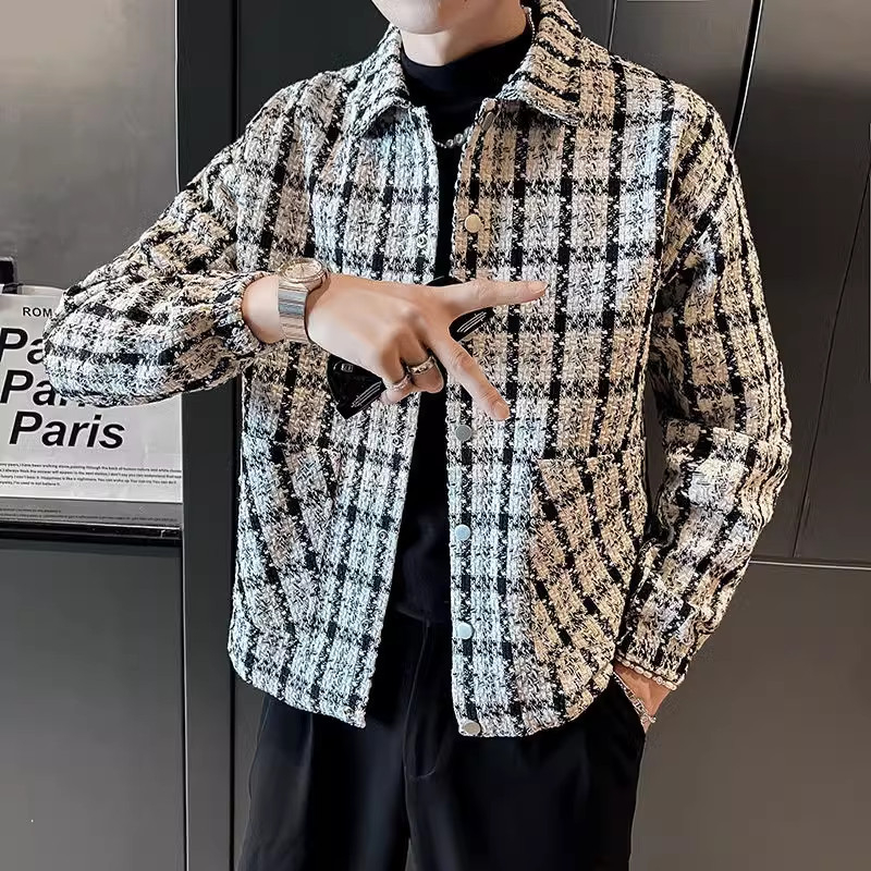 Áo khoác dạ nam dáng ngắn kẻ sọc thời trang cao cấp