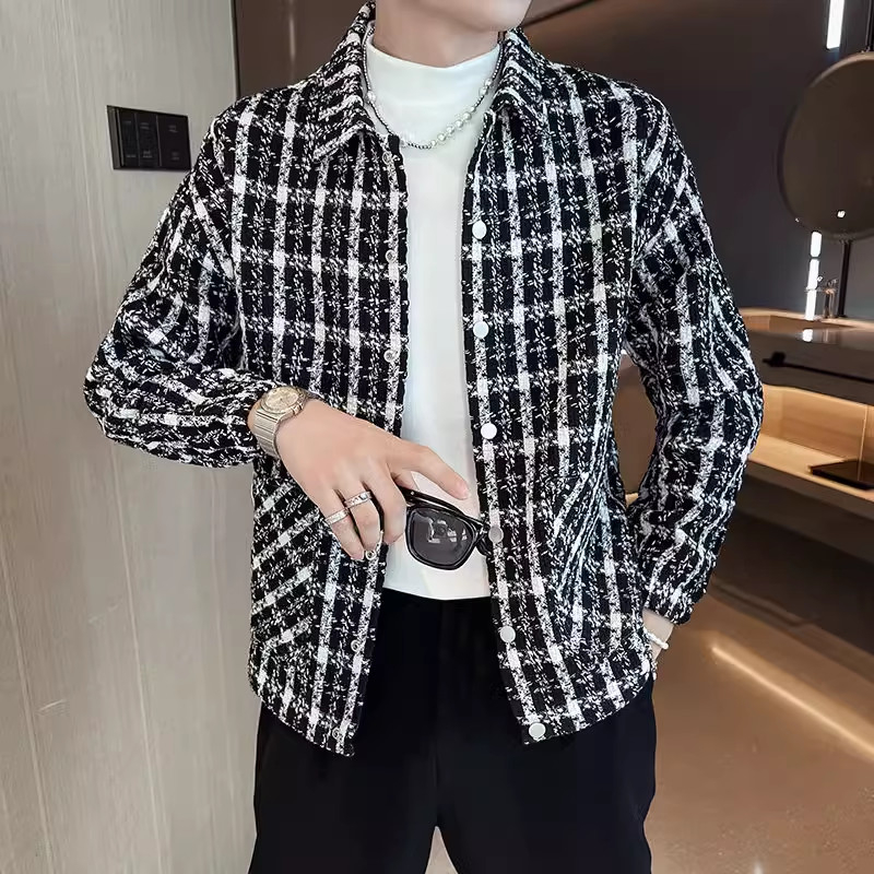 Áo khoác dạ nam dáng ngắn kẻ sọc thời trang cao cấp