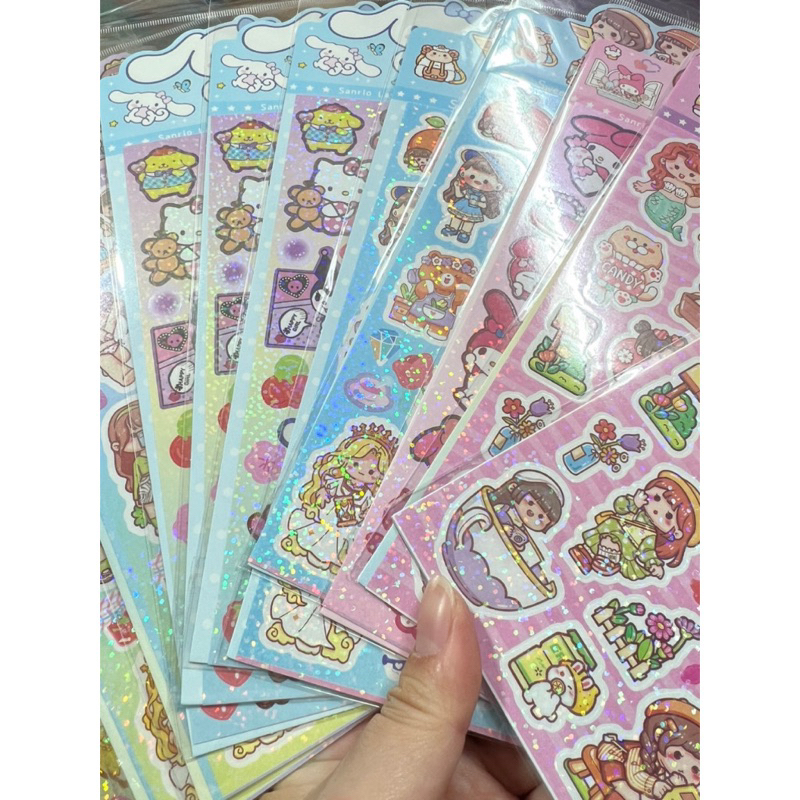 Sticker hình dán gấu dâu lấp lánh hình bé gái siêu đáng yêu