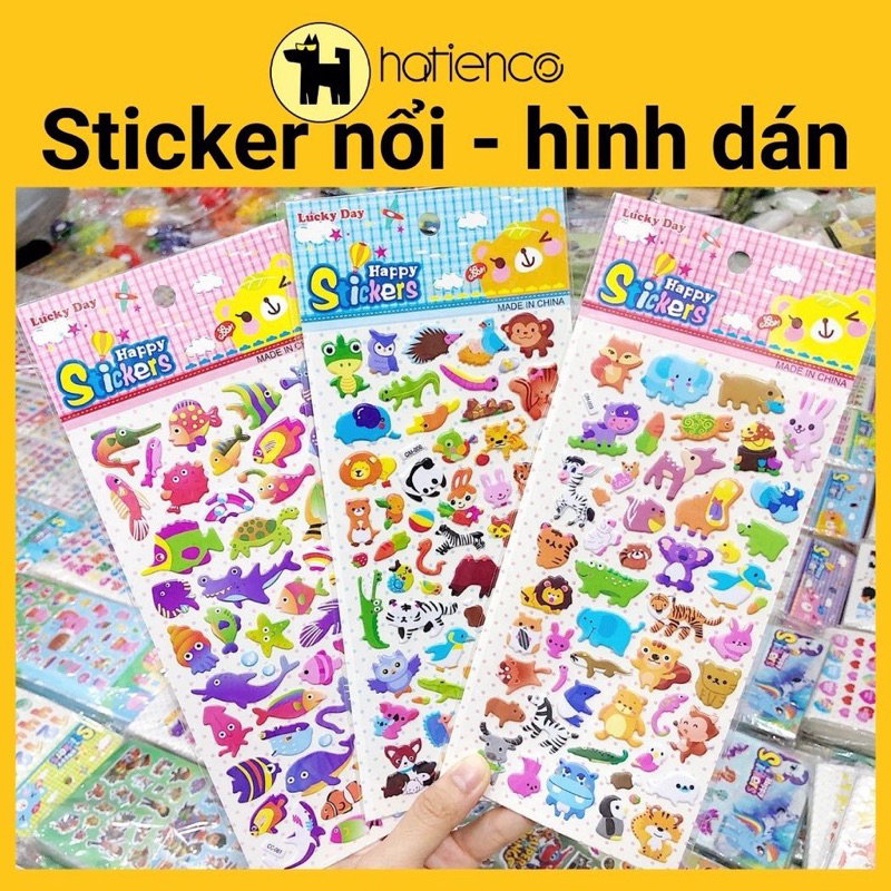 Sticker, hình dán động vật dễ thương, hình dán nổi kitty, doreamon, công chúa, heo peppa