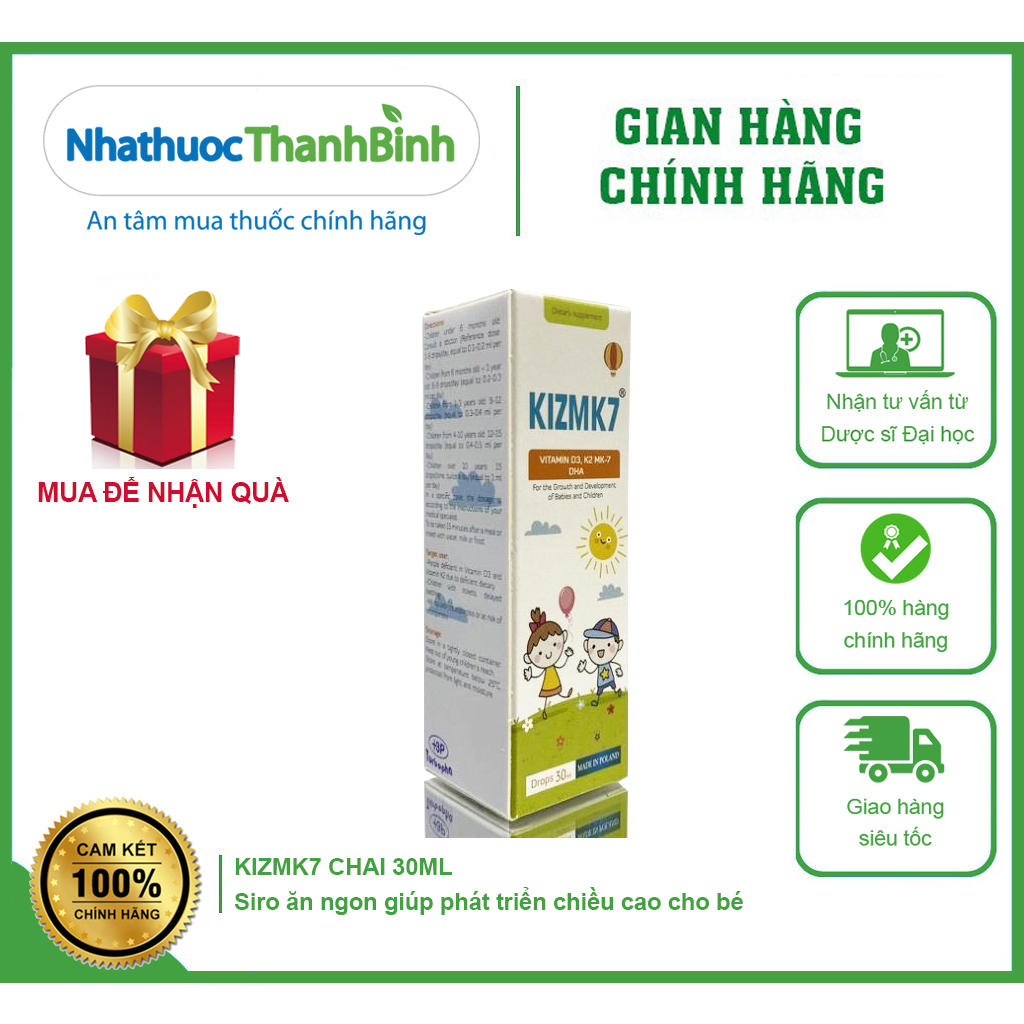 Kizmk7 30ml siro ăn ngon cho bé, giúp trẻ hết biếng ăn tăng cân, tăng