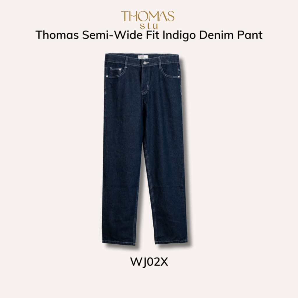 Quần jeans ống rộng Semi-Wide fit cao cấp THOMAS STU Semi-Wide Fit Indigo Denim Pant WJ02X