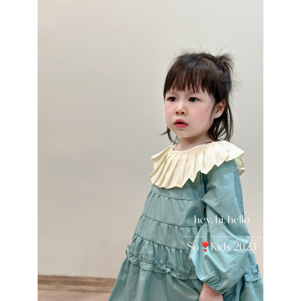 Váy cho bé gái , Set váy thu đông Thô 4 tầng bèo cổ xếp ly bánh bèo cho bé gái 10-30kg