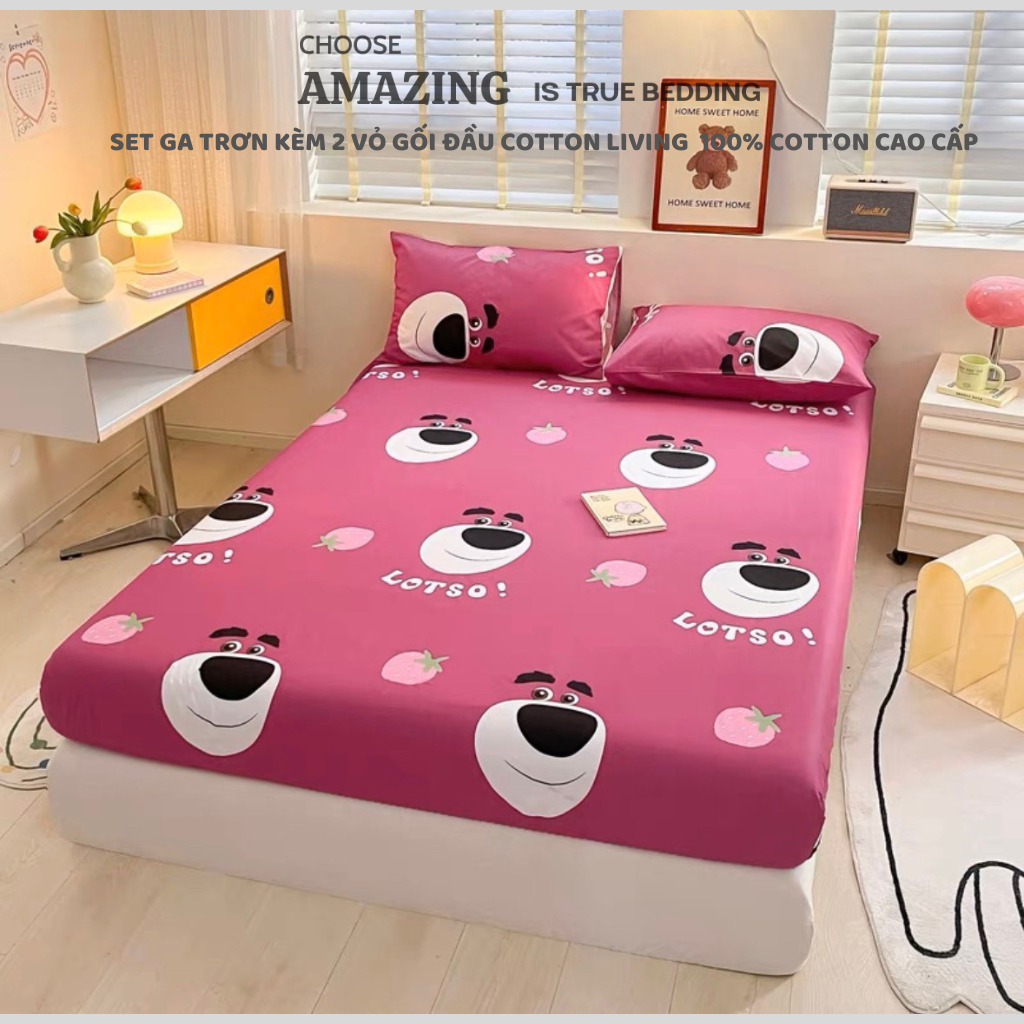 Bộ ga gối Cotton Living gồm 1 ga và 2 vỏ gối đầu( 100% cotton)