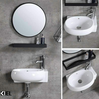 Bộ chậu lavabo treo tường mini cute siêu dễ thương nhỏ gọn, chậu rửa mặt lavabo góc hoa văn treo tường hoặc đặt bàn
