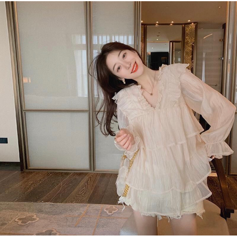Áo chiffon bèo nhún nhiều tầng có ảnh thật chất voan tơ mềm - Áo kiểu voan tơ mềm tiểu thư