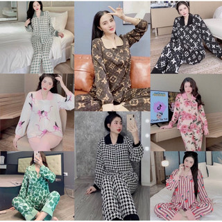 Pijama lụa mango cổ sen cao cấp tay dài quần dài chất mềm mướt