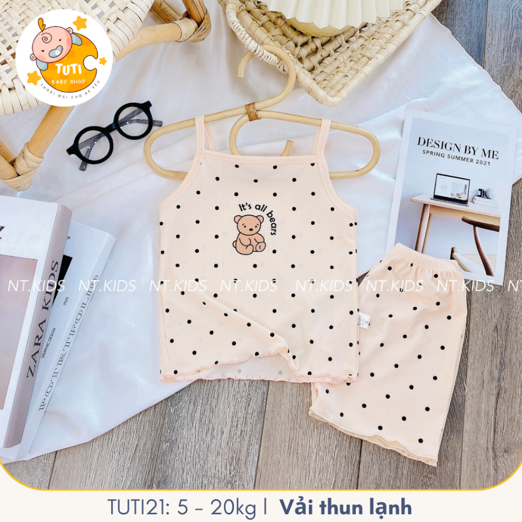 Đồ Bộ Bé Gái Hai Dây Vải Mát, Bộ Áo Quần Trẻ Em Chấm Bi Chất Thun Lạnh, Set Đồ Cho Bé Từ 3 - 18 tháng TuTi Shop TUTI21