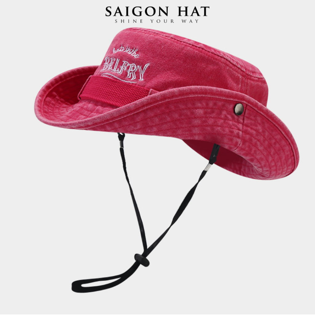Nón bucket nữ có dây rút nón tai bèo nữ rộng vành nút bấm cao bồi năng động chất jean BELFRY SAIGON HAT