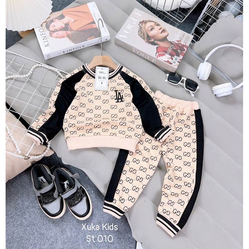 Sét bộ quần áo dài tay vải da cá cho bé trai ,bé gái