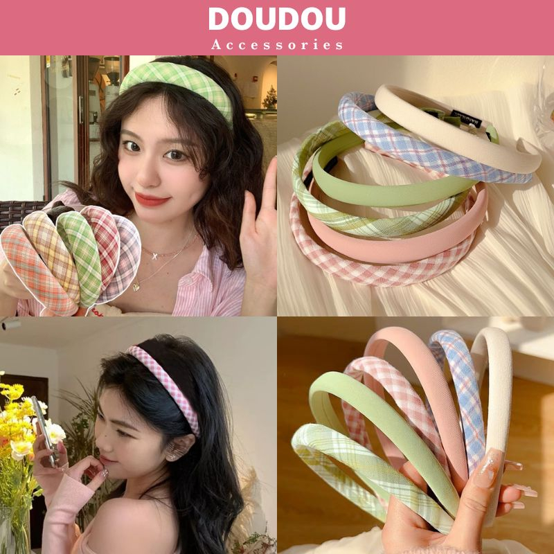 Phụ kiện tóc Doudou Băng đô cài tóc Bờm nữ cao cấp form dày dặn 3cm họa tiết kẻ sọc thời trang phong cách Hàn Quốc FG026