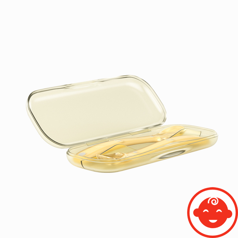 Sét 2 Thìa Ăn Dặm Silicon KÈM HỘP MÀU VÀNG CAO CẤP Cho Bé Bảo Vệ Nướu