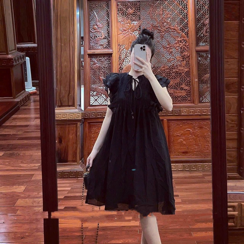 Đầm cánh tiên dáng ngắn 2 lớp đũi tơ váy babydoll xoè