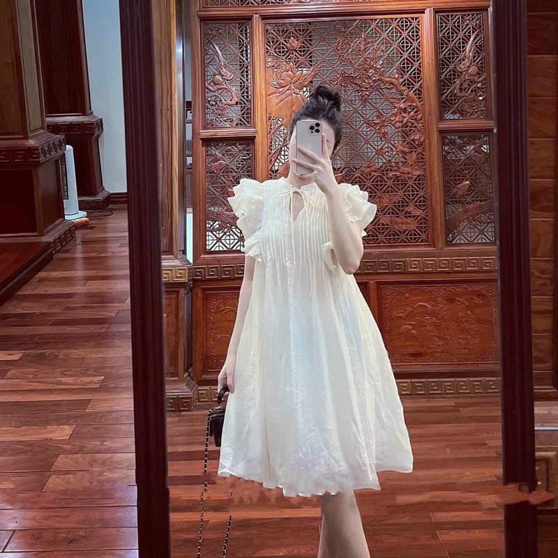 Đầm cánh tiên dáng ngắn 2 lớp đũi tơ váy babydoll xoè