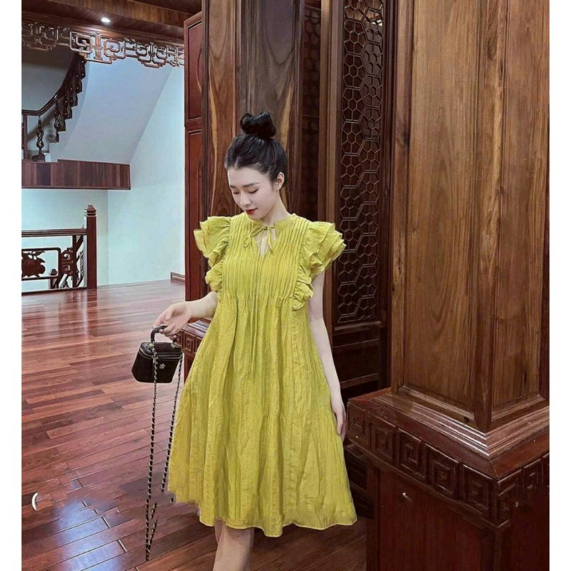 Đầm cánh tiên dáng ngắn 2 lớp đũi tơ váy babydoll xoè