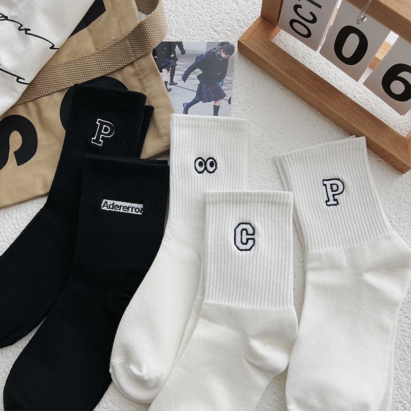 Tất Vớ Cao Cổ Cotton Co Giãn Thêu Hoạ Tiết Unisex