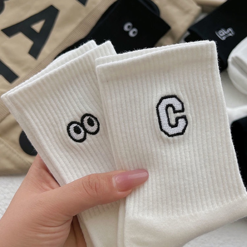 Tất Vớ Cao Cổ Cotton Co Giãn Thêu Hoạ Tiết Unisex