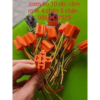 Rắc cắm rơ le, com bo 10 rắc cắm rơ le 4 chân, 5 chân cam, đui rơ le cam hàng đẹp
