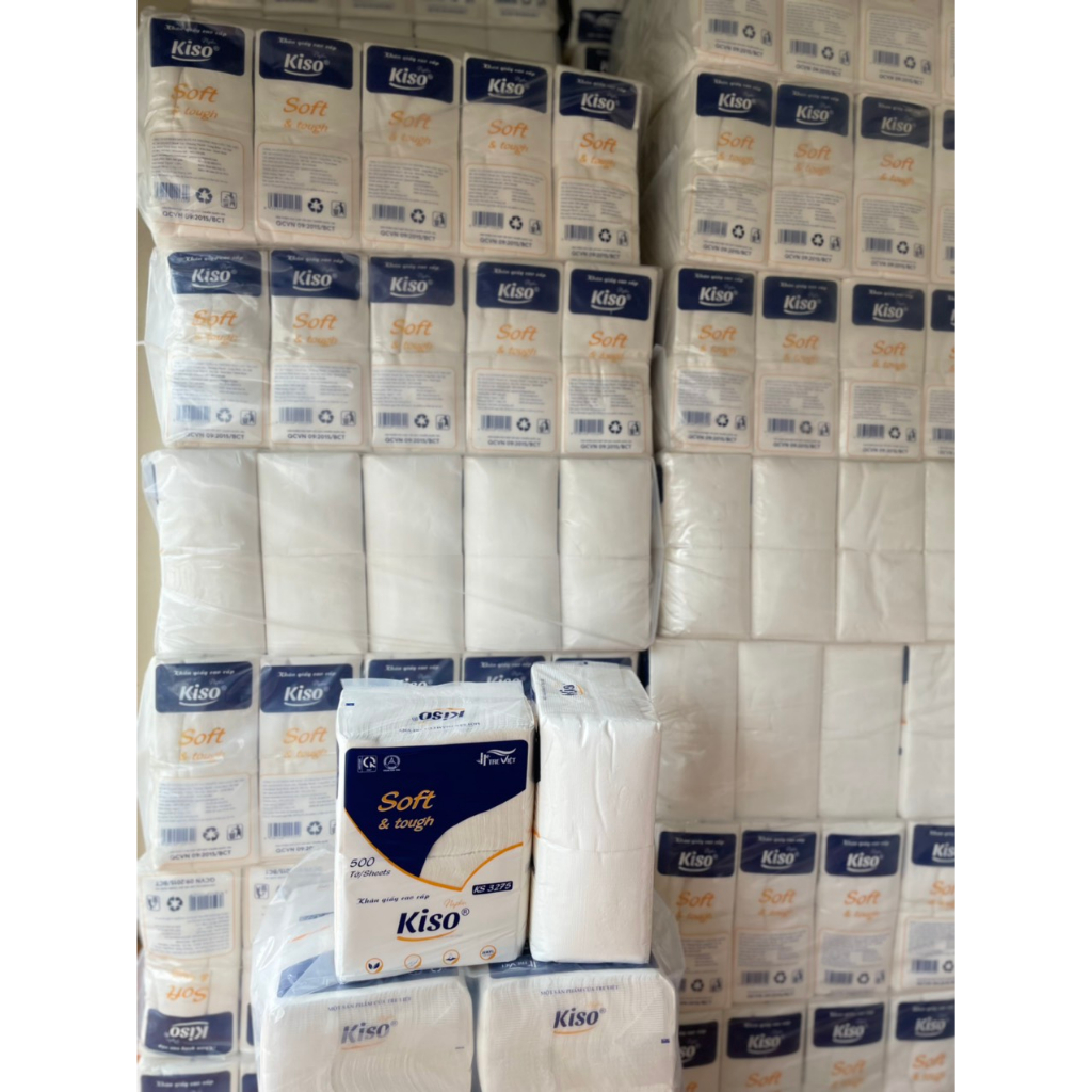 Khăn giấy Kiso Tre Việt khổ vuông to 320*320mm, 500 tờ/bịch 700gr, hàng chính hãng