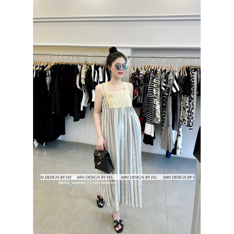 Váy kẻ Xanh Phối Ren_ Tặng kèm tag đá sịn sò