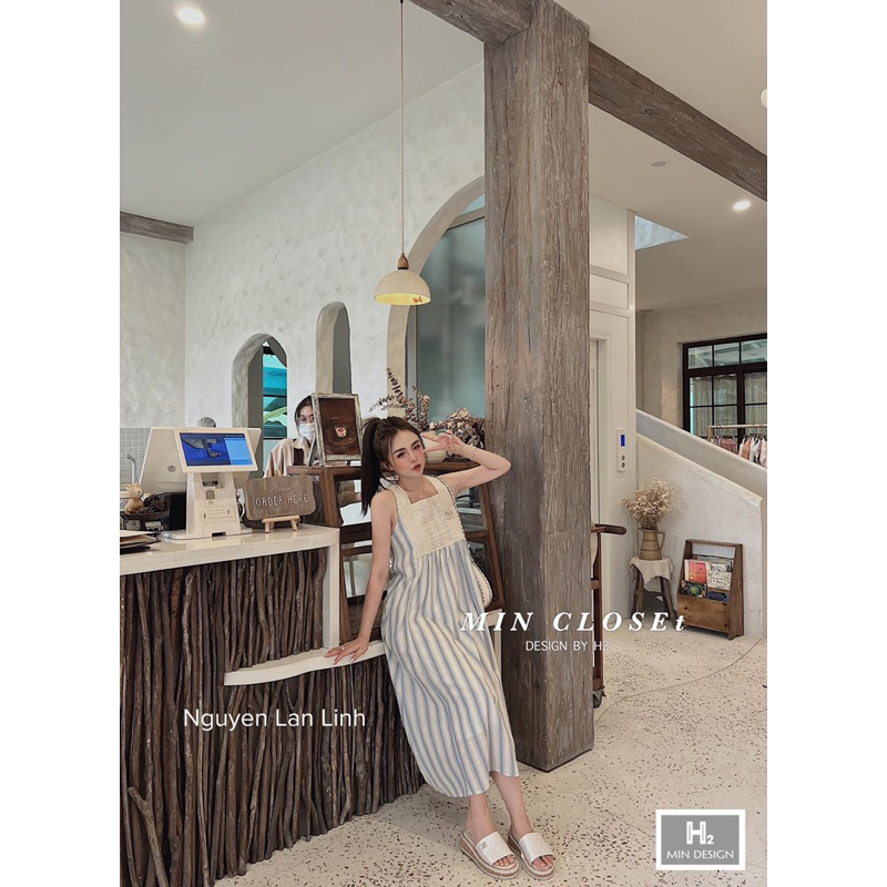 Váy kẻ Xanh Phối Ren_ Tặng kèm tag đá sịn sò