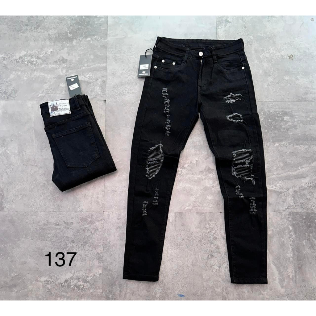 Quần Jean Nam Cao Cấp Rách Gối Bạ Đen Chất Jean Đẹp Chuẩn Form Nhiều Size K_N LUXURY