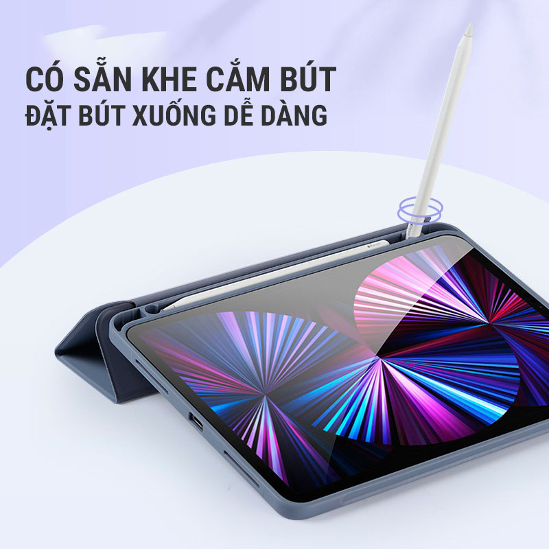 Bao Da Thông Minh Cho iPad Pro 11/12.9 , Air 1/2/3/4/5, Mini 4/5/6, Gen 7/8/9/10 Case Có Khay Đựng Bút