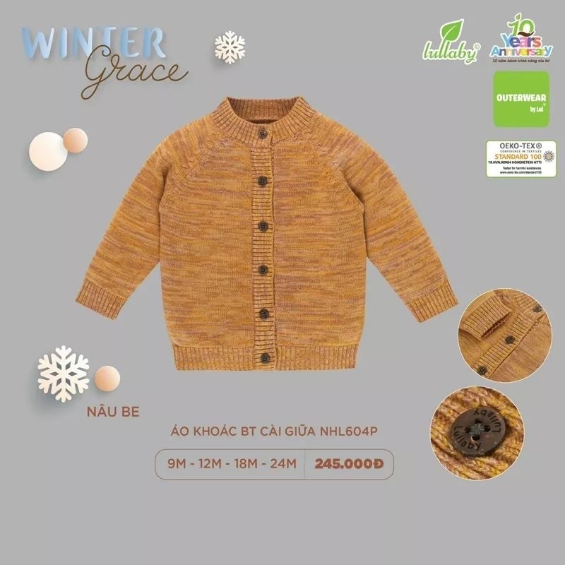 Áo khoác len cài giữa Lullaby cho bé trai