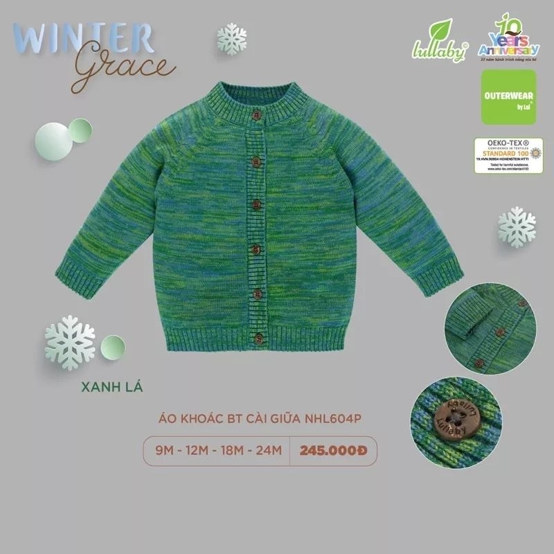 Áo khoác len cài giữa Lullaby cho bé trai