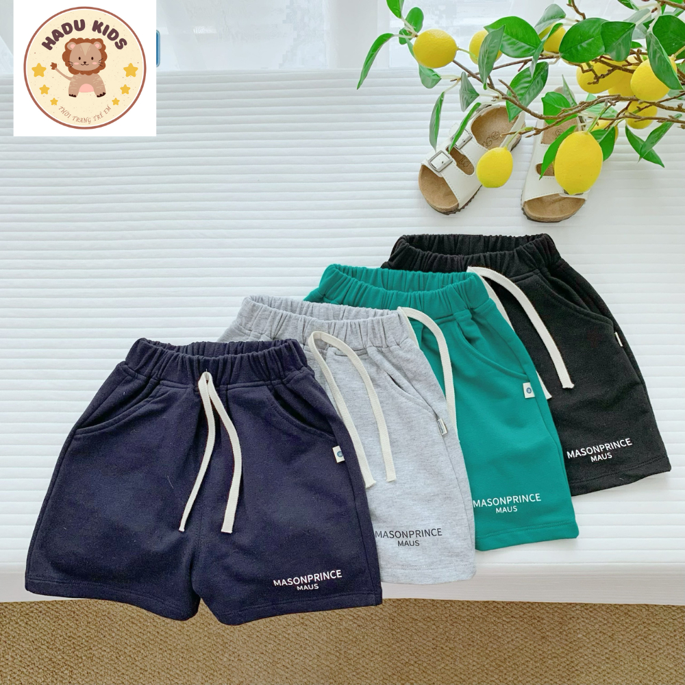 Quần đùi bé trai, quần đùi cho bé chất cotton da cá in chữ MASON mềm mịn, đường may xịn sò - HADU KIDS 11-27kg