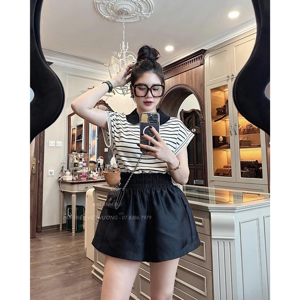 Áo Len Mongtoghi Mỏng Cổ Sen Kẻ Bánh Bèo Xinh Xắn