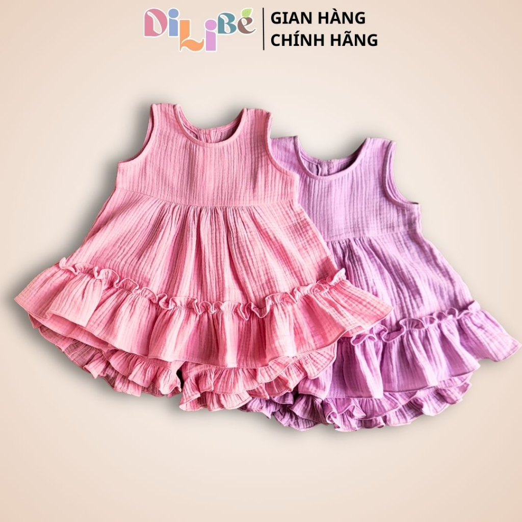 Bộ Váy Xòe tiểu thư Mùa Hè Cho bé gái chất liệu Xô Muslin cao cấp - Dilibé