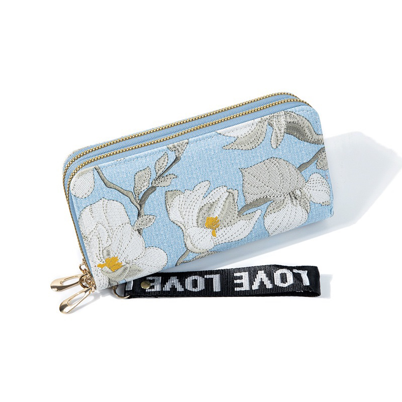 Ví dài 2 khoá vân hoa thêu hình đẹp ví rộng đựng tiện lợi