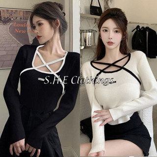 Áo len croptop nữ vạt bầu dây chéo cổ phối viền vạt áo kiểu nữ dáng ngắn freesize s480