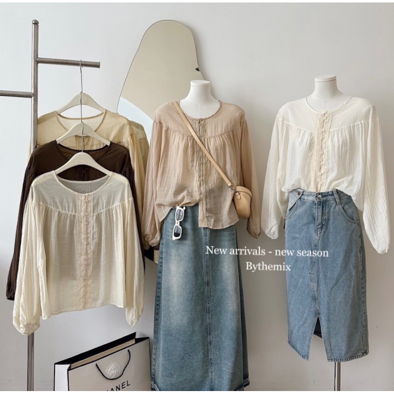 Áo tơ blouse nhẹ nhàng Hàn xẻng XYJ (ẢNH SP CHỤP THẬT)