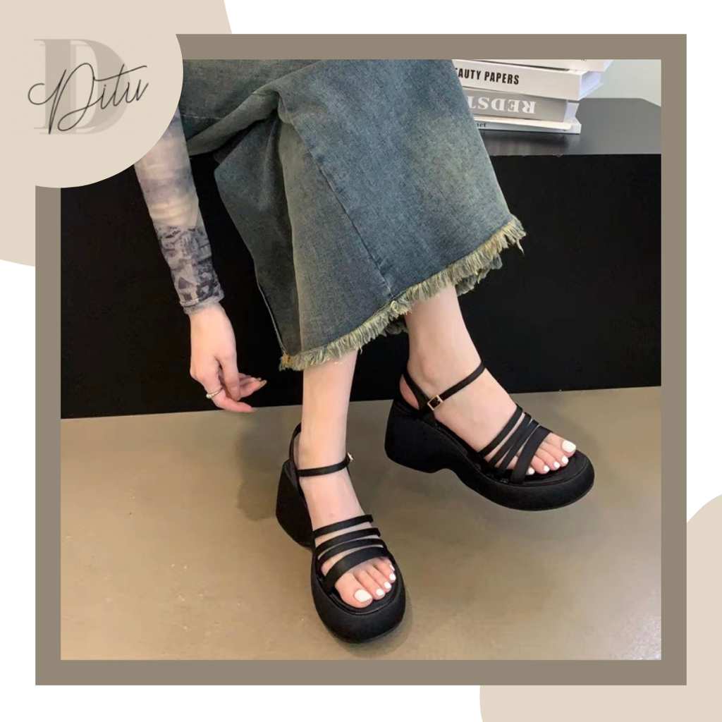 Sandal Nữ Đế Cao Denim Phong Cách Đan Quai - Sandal Quai Ngang Hottrend
