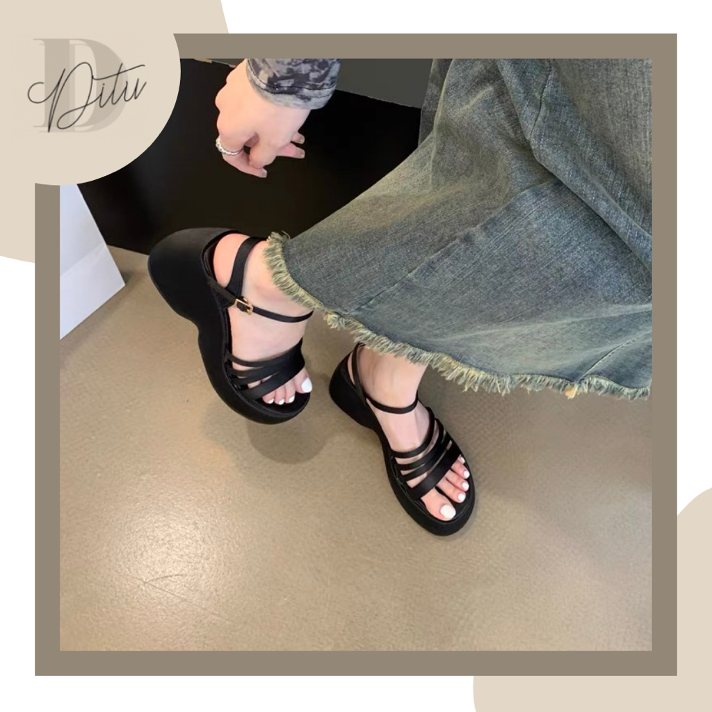 Sandal Nữ Đế Cao Denim Phong Cách Đan Quai - Sandal Quai Ngang Hottrend