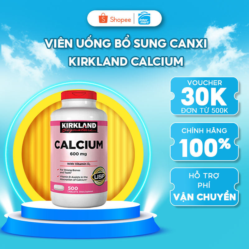 Viên Uống Bổ Sung Canxi Kirkland Calcium 600mg Vitamin D3 date 6/2025 _Hộp 500 viên_Hàng nhập khẩu chính hãng