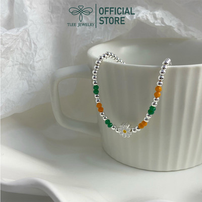 Lắc tay bạc nữ TLEE , lắc tay bi mix charm hoa cúc màu sắc xinh xắn TLEE JEWELRY LT0235
