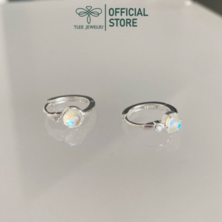 Khuyên tai bạc nữ TLEE, bông tai đá moonstone dáng tròn lấp lánh TLEE JEWELRY B0473