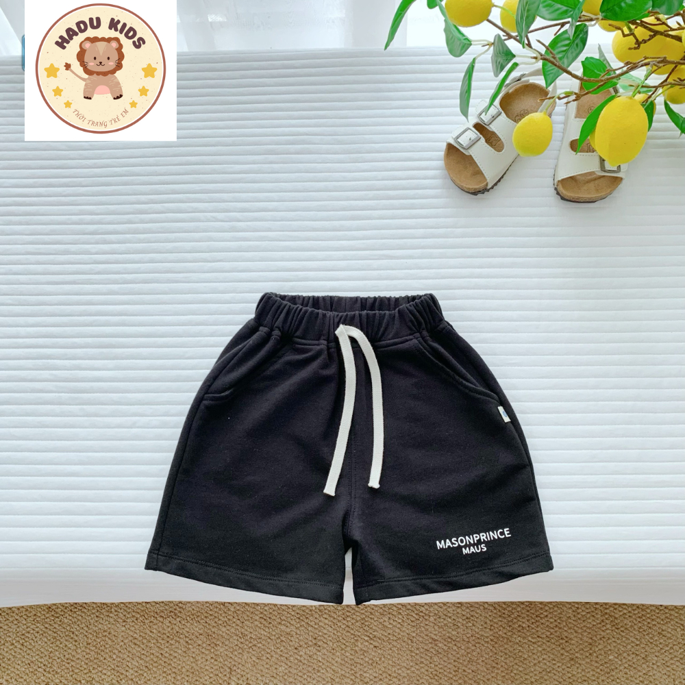 Quần đùi bé trai, quần đùi cho bé chất cotton da cá in chữ MASON mềm mịn, đường may xịn sò - HADU KIDS 11-27kg