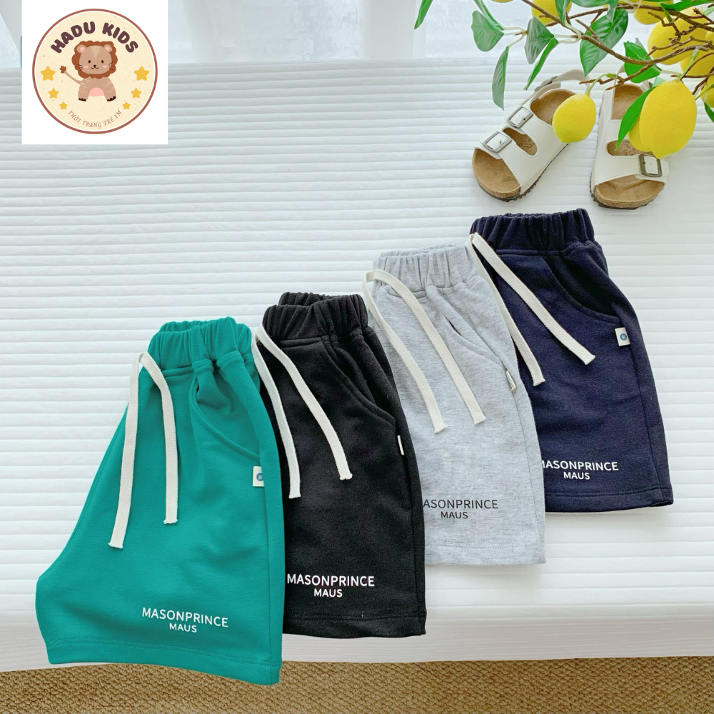 Quần đùi bé trai, quần đùi cho bé chất cotton da cá in chữ MASON mềm mịn, đường may xịn sò - HADU KIDS 11-27kg