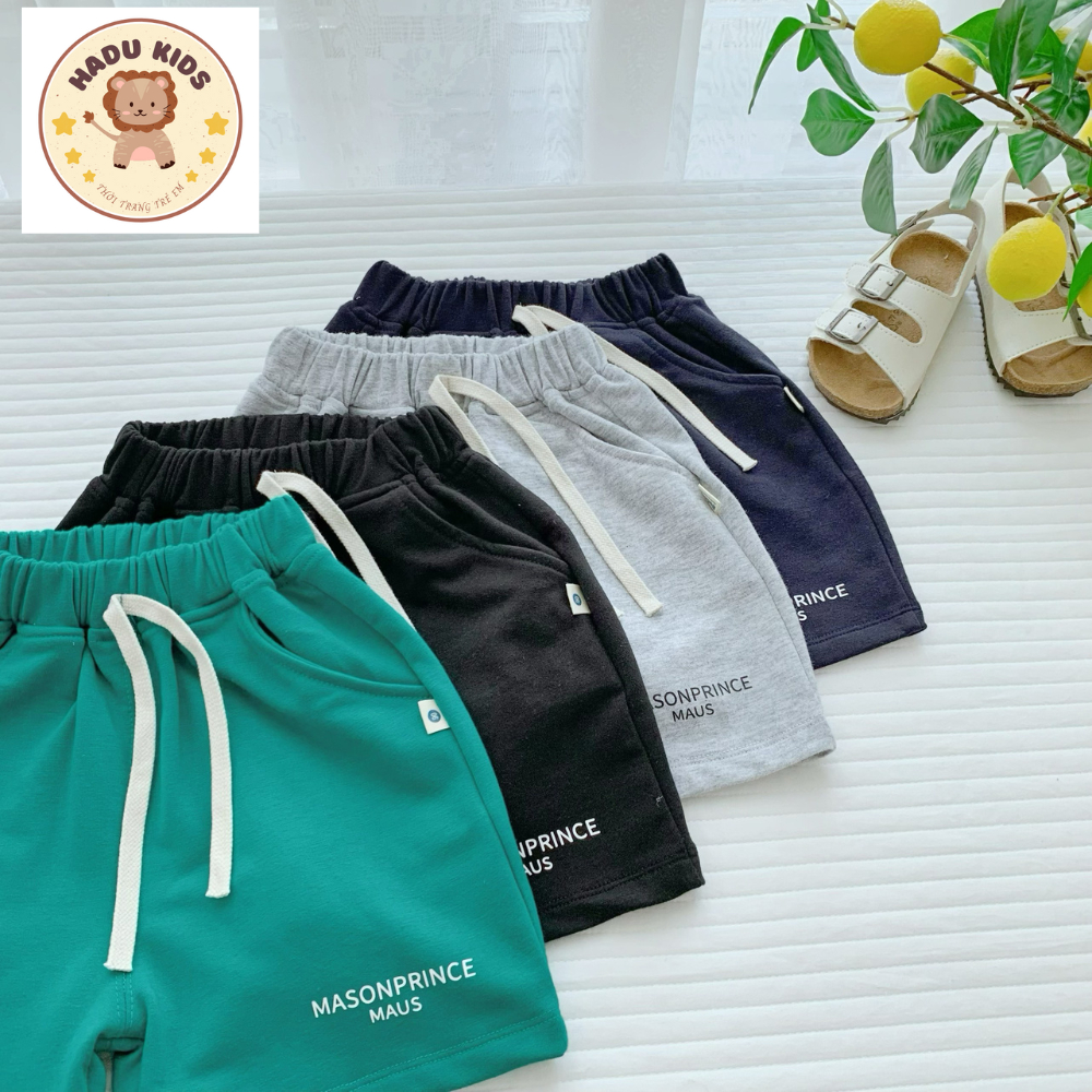 Quần đùi bé trai, quần đùi cho bé chất cotton da cá in chữ MASON mềm mịn, đường may xịn sò - HADU KIDS 11-27kg