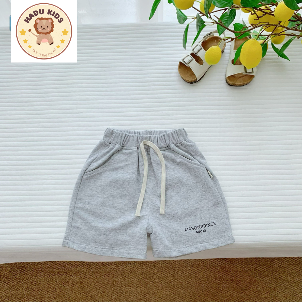 Quần đùi bé trai, quần đùi cho bé chất cotton da cá in chữ MASON mềm mịn, đường may xịn sò - HADU KIDS 11-27kg