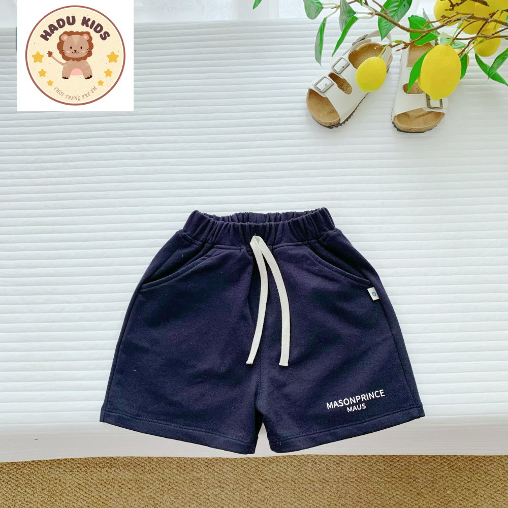 Quần đùi bé trai, quần đùi cho bé chất cotton da cá in chữ MASON mềm mịn, đường may xịn sò - HADU KIDS 11-27kg